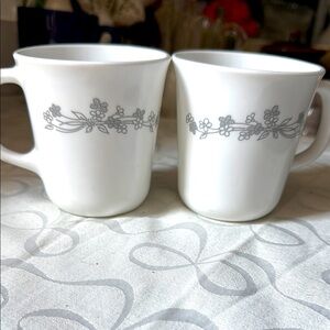 Vintage Corelle Floral Pattern White Mugs
